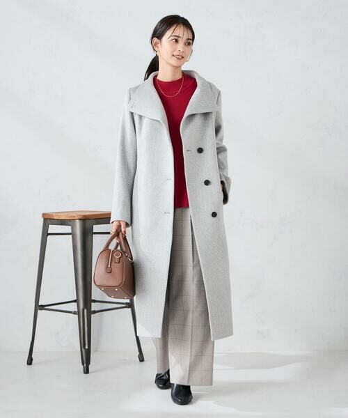 a.v.v/アー・ヴェ・ヴェ 【2WAY】折り返しラペルロングコート ライトグレー XL