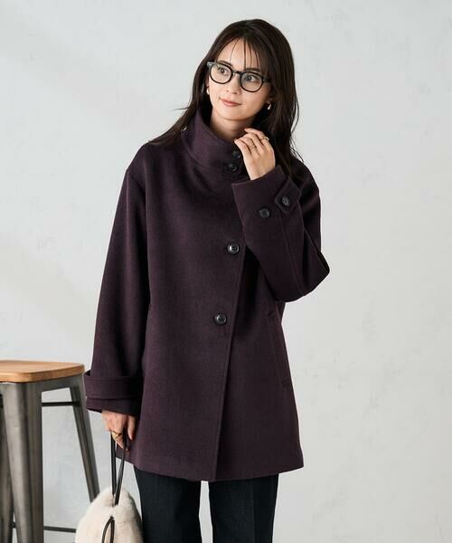 a.v.v/アー・ヴェ・ヴェ スタンドカラーミディコート ボルドー XL