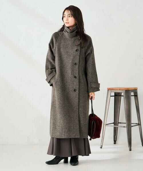 a.v.v/アー・ヴェ・ヴェ 【2WAY】テーラードロングコート ブラウン系ヘリンボーン柄 M