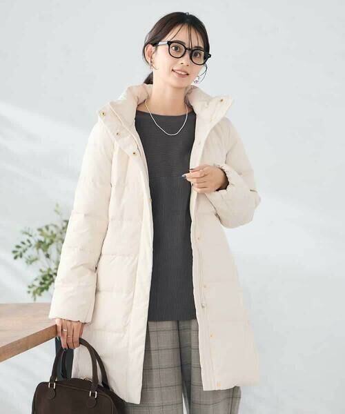 a.v.v/アー・ヴェ・ヴェ フーデッドロングダウンコート ベージュ S