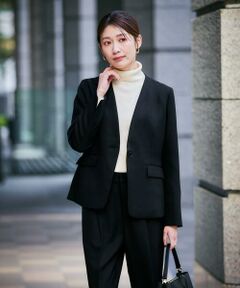 a.v.v / アー・ヴェ・ヴェ ノーカラージャケット | 【洗える/イージーケア/ストレッチ】パウダーツイルVネックジャケット