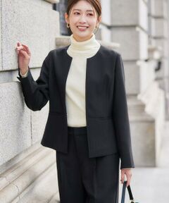 a.v.v / アー・ヴェ・ヴェ ノーカラージャケット | 【洗える/イージーケア/ストレッチ】パウダーツイルキーネックジャケット