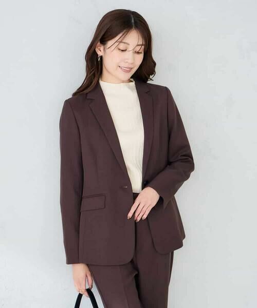 a.v.v/アー・ヴェ・ヴェ 【洗える/イージーケア/ストレッチ】パウダーツイルテーラードジャケット ブラウン M