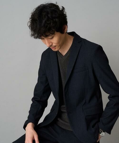 a.v.v/アー・ヴェ・ヴェ 【イージーケア】デニムライクストレッチ裏起毛テーラードジャケット【洗濯機で洗える】〈ON/OFF SERIES〉 ネイビー L