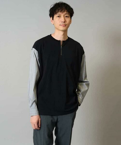 a.v.v / アー・ヴェ・ヴェ カットソー | 【洗濯機で洗える】ハーフジップバックシャン切替長袖カットソー　ロンT | 詳細7