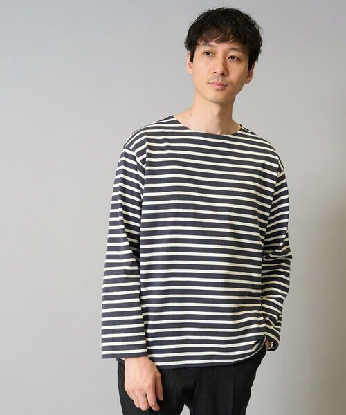 a.v.v/アー・ヴェ・ヴェ 【綿100%】ボーダーワイドシルエットカットソー 長袖 ロンT ダークグレー×ホワイトBD L a.v.v/アー・ヴェ・ヴェ 【綿100%】ボーダーワイドシルエットカットソー 長袖 ロンT ダークグレー×ホワイトBD L