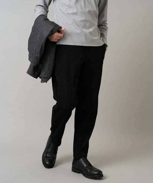 a.v.v / アー・ヴェ・ヴェ チノ・ワークパンツ | 【イージーケア】デニムライクストレッチ裏起毛テーパードパンツ【洗濯機で洗える】〈ON/OFF SERIES〉(ブラック)