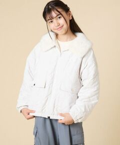 [130-160]【お家で洗える】衿付きキルトボアジャケット