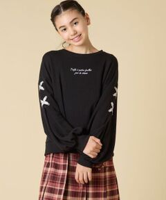 a.v.v / アー・ヴェ・ヴェ カットソー | [120-160]【人気NO.1トップス！/袖レースアップ/プチロゴ/通学にもオススメ】レースアップスリーブトレーナー