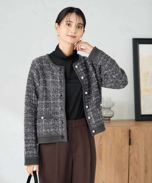 a.v.v / アー・ヴェ・ヴェ カーディガン・ボレロ | パールボタンツイードニットカーディガン | 詳細7