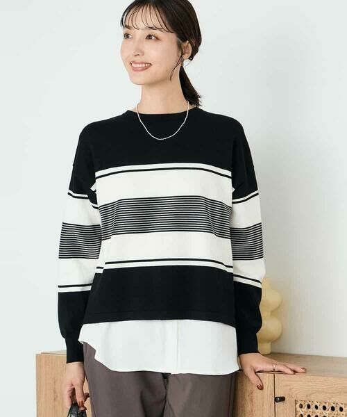 a.v.v / アー・ヴェ・ヴェ ニット・セーター | 【2点セット】クロップドニット&ベーシックブラウス(ブラック)