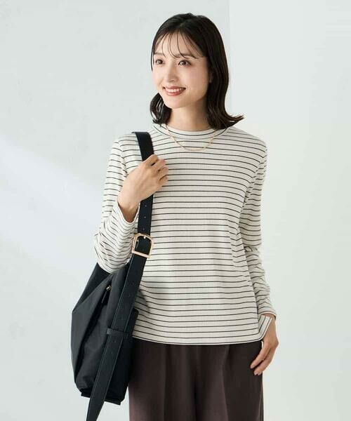 a.v.v / アー・ヴェ・ヴェ カットソー | プチハイネックテレコカットソー(ボーダー(アイボリー))