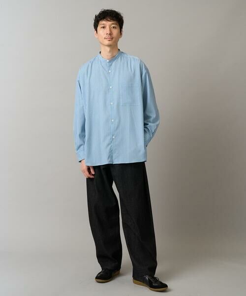 a.v.v / アー・ヴェ・ヴェ シャツ・ブラウス | 【イージーケア/ストレッチ】ストライププリントバンドカラーシャツ【洗濯機で洗える】 | 詳細1