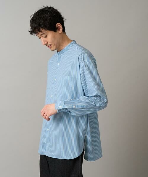 セール】 【イージーケア/ストレッチ】ストライププリントバンドカラー