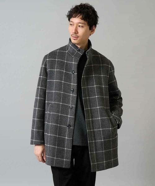 a.v.v/アー・ヴェ・ヴェ ウールライトビーバーチェックスタンドカラージャケット ダークグレー L