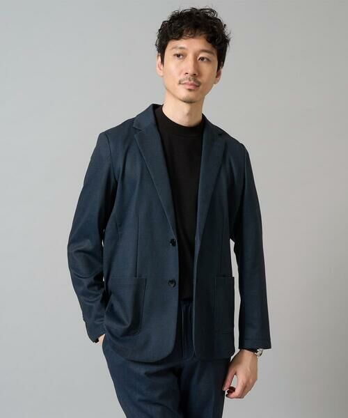 a.v.v/アー・ヴェ・ヴェ 【イージーケア/ストレッチ】メランジポンチテーラードジャケット【洗濯機で洗える】通勤/ビジネス〈ON/OFF SERIES〉 ネイビー L
