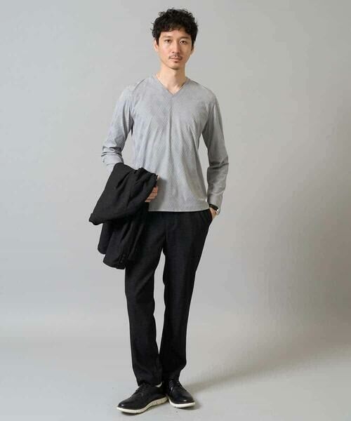 a.v.v / アー・ヴェ・ヴェ カットソー | 【イージーケア/毛玉になりにくい】ダイヤジャカードＶネックＴシャツ　通勤/ビジネス/ジャケット〈ON/OFF SERIES〉 | 詳細1