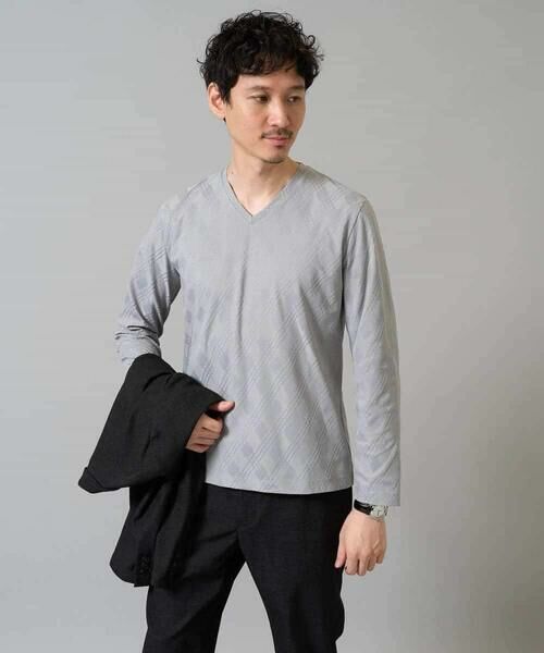 a.v.v / アー・ヴェ・ヴェ カットソー | 【イージーケア/毛玉になりにくい】ダイヤジャカードＶネックＴシャツ　通勤/ビジネス/ジャケット〈ON/OFF SERIES〉 | 詳細13