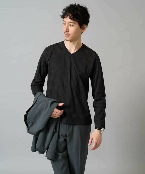 a.v.v / アー・ヴェ・ヴェ カットソー | 【イージーケア/毛玉になりにくい】ダイヤジャカードＶネックＴシャツ　通勤/ビジネス/ジャケット〈ON/OFF SERIES〉 | 詳細16