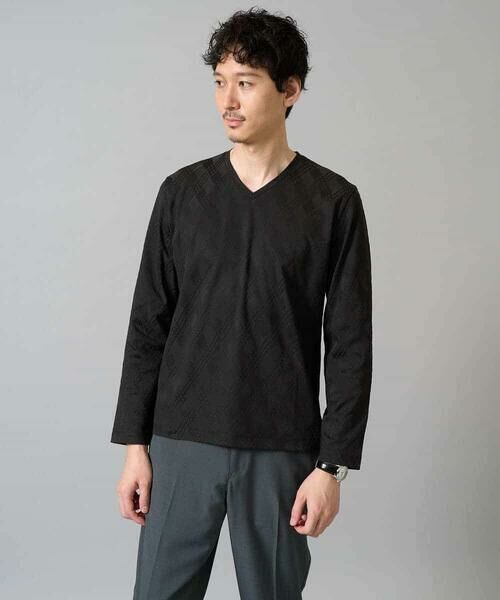 a.v.v / アー・ヴェ・ヴェ カットソー | 【イージーケア/毛玉になりにくい】ダイヤジャカードＶネックＴシャツ　通勤/ビジネス/ジャケット〈ON/OFF SERIES〉 | 詳細20