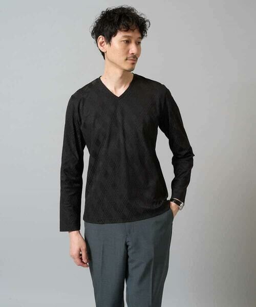 a.v.v / アー・ヴェ・ヴェ カットソー | 【イージーケア/毛玉になりにくい】ダイヤジャカードＶネックＴシャツ　通勤/ビジネス/ジャケット〈ON/OFF SERIES〉 | 詳細21