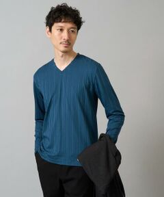 a.v.v / アー・ヴェ・ヴェ カットソー | 【イージーケア/毛玉になりにくい】ストライプジャガードVネックTシャツ【洗濯機で洗える】通勤/ビジネス/ジャケット〈ON/OFF SERIES〉