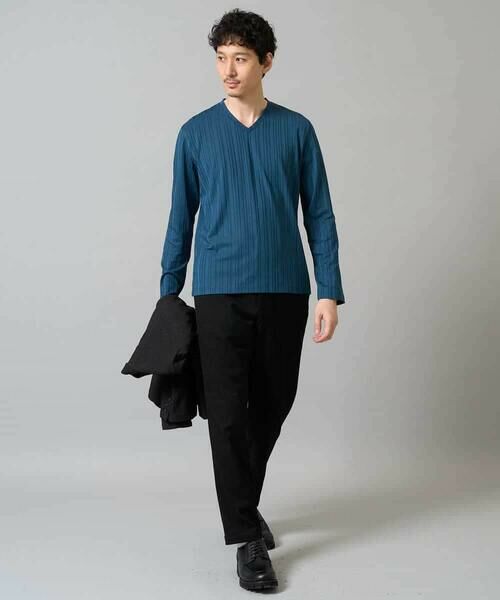 a.v.v / アー・ヴェ・ヴェ カットソー | 【イージーケア/毛玉になりにくい】ストライプジャガードVネックTシャツ【洗濯機で洗える】通勤/ビジネス/ジャケット〈ON/OFF SERIES〉 | 詳細13