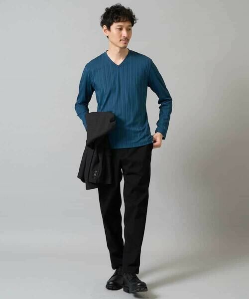 a.v.v / アー・ヴェ・ヴェ カットソー | 【イージーケア/毛玉になりにくい】ストライプジャガードVネックTシャツ【洗濯機で洗える】通勤/ビジネス/ジャケット〈ON/OFF SERIES〉 | 詳細14