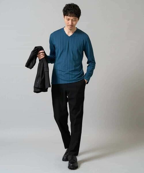 a.v.v / アー・ヴェ・ヴェ カットソー | 【イージーケア/毛玉になりにくい】ストライプジャガードVネックTシャツ【洗濯機で洗える】通勤/ビジネス/ジャケット〈ON/OFF SERIES〉 | 詳細15