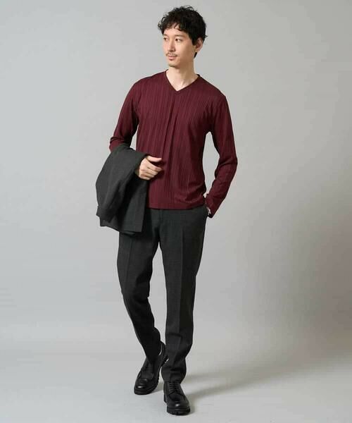 a.v.v / アー・ヴェ・ヴェ カットソー | 【イージーケア/毛玉になりにくい】ストライプジャガードVネックTシャツ【洗濯機で洗える】通勤/ビジネス/ジャケット〈ON/OFF SERIES〉 | 詳細16