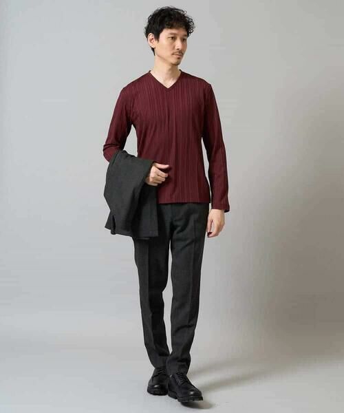 a.v.v / アー・ヴェ・ヴェ カットソー | 【イージーケア/毛玉になりにくい】ストライプジャガードVネックTシャツ【洗濯機で洗える】通勤/ビジネス/ジャケット〈ON/OFF SERIES〉 | 詳細17