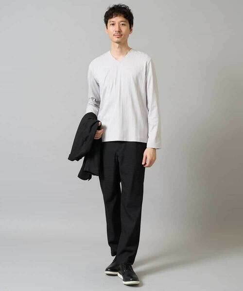 a.v.v / アー・ヴェ・ヴェ カットソー | 【イージーケア/毛玉になりにくい】ストライプジャガードVネックTシャツ【洗濯機で洗える】通勤/ビジネス/ジャケット〈ON/OFF SERIES〉 | 詳細21