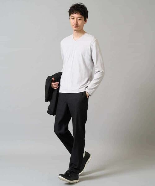 a.v.v / アー・ヴェ・ヴェ カットソー | 【イージーケア/毛玉になりにくい】ストライプジャガードVネックTシャツ【洗濯機で洗える】通勤/ビジネス/ジャケット〈ON/OFF SERIES〉 | 詳細22