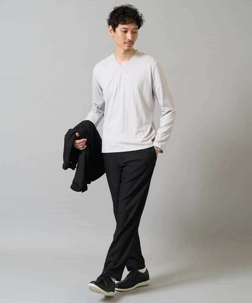 a.v.v / アー・ヴェ・ヴェ カットソー | 【イージーケア/毛玉になりにくい】ストライプジャガードVネックTシャツ【洗濯機で洗える】通勤/ビジネス/ジャケット〈ON/OFF SERIES〉 | 詳細23