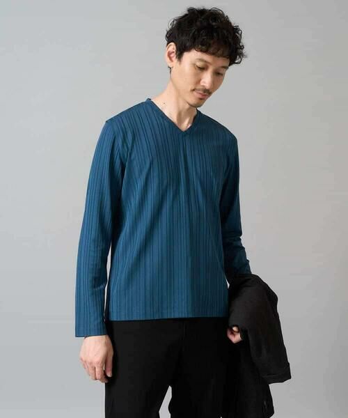 a.v.v / アー・ヴェ・ヴェ カットソー | 【イージーケア/毛玉になりにくい】ストライプジャガードVネックTシャツ【洗濯機で洗える】通勤/ビジネス/ジャケット〈ON/OFF SERIES〉 | 詳細25