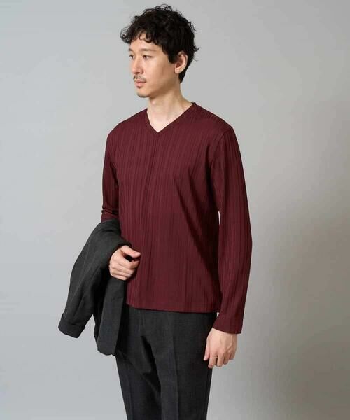 a.v.v / アー・ヴェ・ヴェ カットソー | 【イージーケア/毛玉になりにくい】ストライプジャガードVネックTシャツ【洗濯機で洗える】通勤/ビジネス/ジャケット〈ON/OFF SERIES〉 | 詳細26
