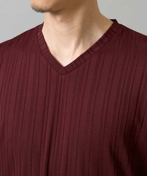 a.v.v / アー・ヴェ・ヴェ カットソー | 【イージーケア/毛玉になりにくい】ストライプジャガードVネックTシャツ【洗濯機で洗える】通勤/ビジネス/ジャケット〈ON/OFF SERIES〉 | 詳細7