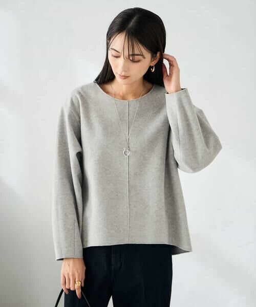 a.v.v / アー・ヴェ・ヴェ カットソー | 【洗える/ストレッチ 】ウールライクジャージプルオーバー（ライトグレー）