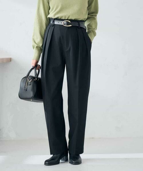 a.v.v / アー・ヴェ・ヴェ その他パンツ | 【洗える/裏起毛】タックテーパードパンツ(ブラック)