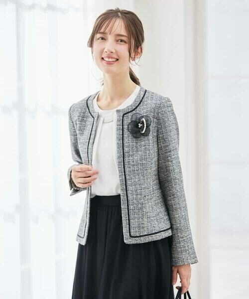 a.v.v / アー・ヴェ・ヴェ セットアップ | ツイードノーカラージャケット(ダークグレー)