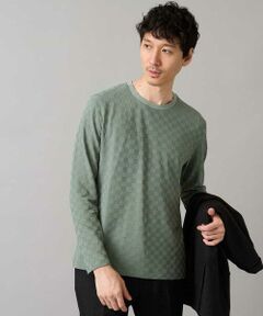 a.v.v / アー・ヴェ・ヴェ カットソー | 【イージーケア/毛玉になりにくい】ブロックリンクスジャカードクルーネックＴシャツ【洗濯機で洗える】通勤/ビジネス/ジャケット〈ON/OFF SERIES〉