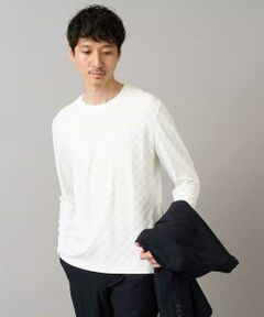 a.v.v / アー・ヴェ・ヴェ カットソー | 【イージーケア/毛玉になりにくい】ブロックリンクスジャカードクルーネックＴシャツ【洗濯機で洗える】通勤/ビジネス/ジャケット〈ON/OFF SERIES〉