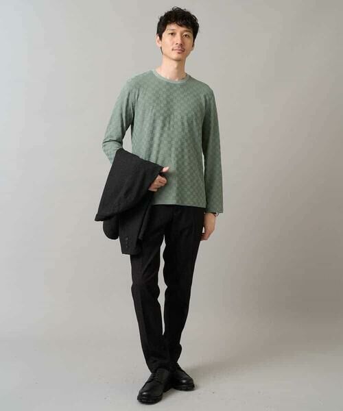 a.v.v / アー・ヴェ・ヴェ カットソー | 【イージーケア/毛玉になりにくい】ブロックリンクスジャカードクルーネックＴシャツ【洗濯機で洗える】通勤/ビジネス/ジャケット〈ON/OFF SERIES〉 | 詳細1