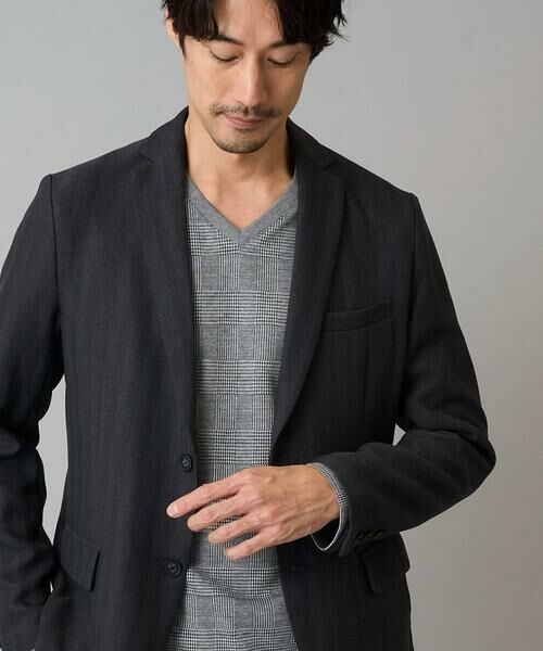 a.v.v / アー・ヴェ・ヴェ カットソー | 【イージーケア/洗濯機で洗える】グレンチェックジャカードＶネックＴシャツ　通勤/ビジネス/ジャケット〈ON/OFF SERIES〉 | 詳細1