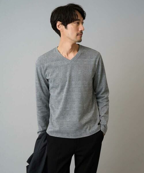 a.v.v / アー・ヴェ・ヴェ カットソー | 【イージーケア/洗濯機で洗える】グレンチェックジャカードＶネックＴシャツ　通勤/ビジネス/ジャケット〈ON/OFF SERIES〉 | 詳細19