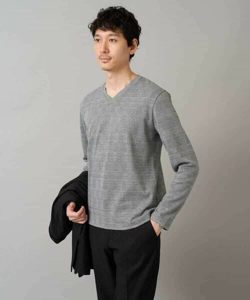 a.v.v / アー・ヴェ・ヴェ カットソー | 【イージーケア/洗濯機で洗える】グレンチェックジャカードＶネックＴシャツ　通勤/ビジネス/ジャケット〈ON/OFF SERIES〉 | 詳細21
