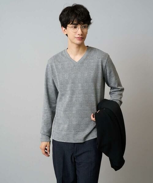a.v.v / アー・ヴェ・ヴェ カットソー | 【イージーケア/洗濯機で洗える】グレンチェックジャカードＶネックＴシャツ　通勤/ビジネス/ジャケット〈ON/OFF SERIES〉 | 詳細25