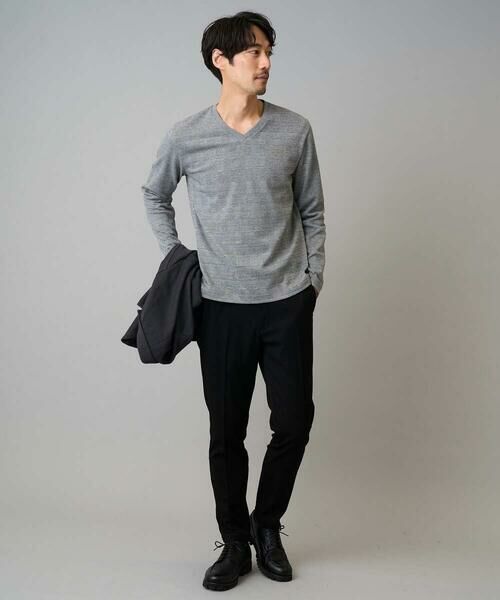 a.v.v / アー・ヴェ・ヴェ カットソー | 【イージーケア/洗濯機で洗える】グレンチェックジャカードＶネックＴシャツ　通勤/ビジネス/ジャケット〈ON/OFF SERIES〉 | 詳細3