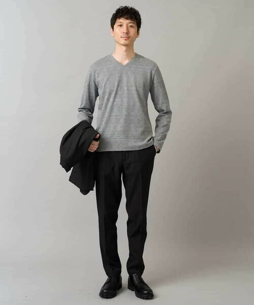 a.v.v / アー・ヴェ・ヴェ カットソー | 【イージーケア/洗濯機で洗える】グレンチェックジャカードＶネックＴシャツ　通勤/ビジネス/ジャケット〈ON/OFF SERIES〉 | 詳細4