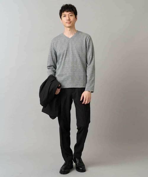 a.v.v / アー・ヴェ・ヴェ カットソー | 【イージーケア/洗濯機で洗える】グレンチェックジャカードＶネックＴシャツ　通勤/ビジネス/ジャケット〈ON/OFF SERIES〉 | 詳細5